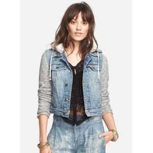 Free People Knit Hooded Denim Jacket